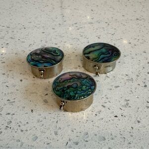 Set of 3 Vintage Mexican Alpaca Abalone Pill Boxes Trinket Boxes